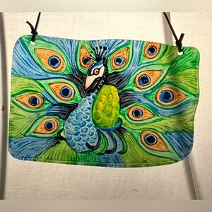 Colorful Peacock Fused Glass Wall Art